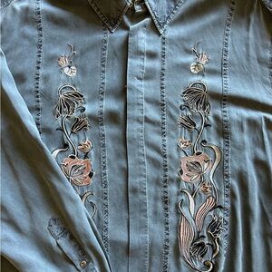 Embroidered Floral Button-Up Shirt